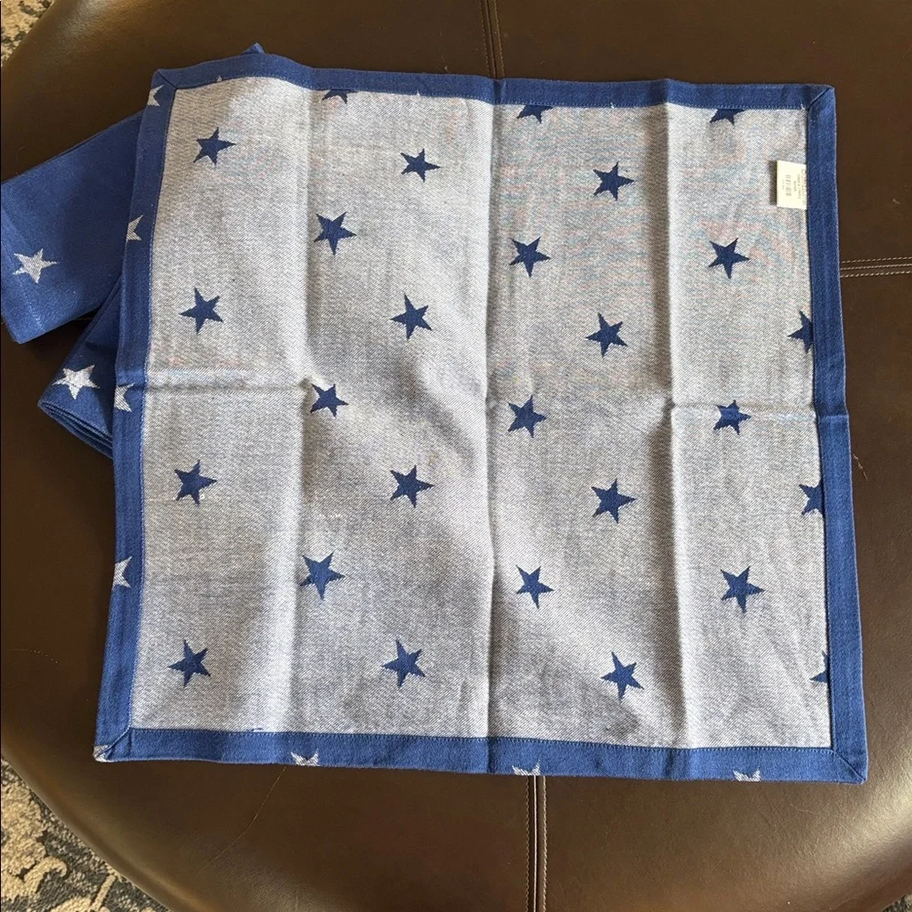 Crate & Barrel Blue White Stars & stripes Patriotic Cotton Fabric Napkins.